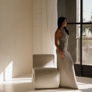 Meshki Elegant Silver Evening Gown